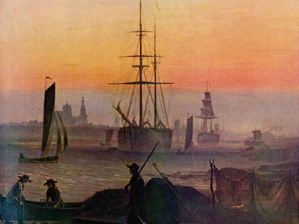 Caspar David Friedrich,<em> Ships in the harbor of Greifswald</em>, 1810, 90×70 cm