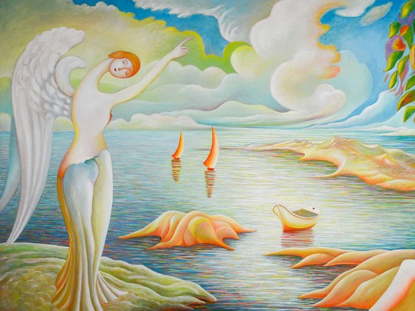 Pasquale Celona, Annunciazione, 2013. Olio su tela, 129 x 250 cm