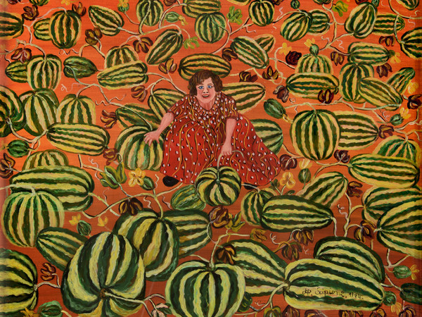 Annunziata Scipione, Donna tra i cocomeri, 1974, olio su tela, cm. 40x50