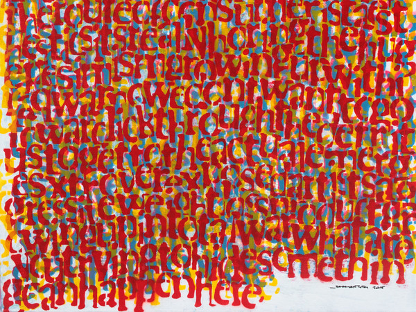 Farhan Siki, What are you trying to erase? #1, 2015, Alkyd enamel, spray paint on canvas, 87 x 76 cm | Courtesy of Farhan Siki & Banca Generali Private Banking