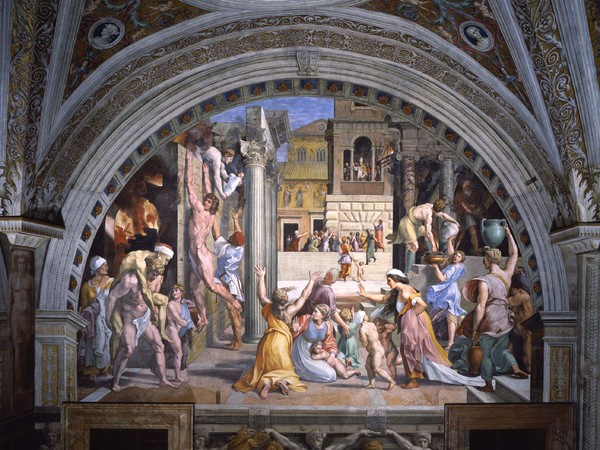 Raffaello Sanzio, Stanza dell'Incendio di Borgo, Incendio di Borgo, 1514, Musei Vaticani, Nuova Illuminazione delle Stanze di Raffaello realizzata da Osram, 2017 | © Governatorato dello Stato della Città del Vaticano