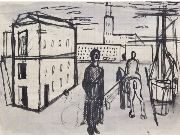 Mario Sironi, Il porto, 1920-21 ca., china su carta, cm. 12x19