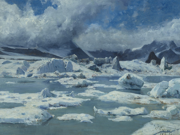  Gabriel Loppé, Lago glaciale sul Ghiacciaio di Gorner, olio su cartone, 39x47 cm., datato: 15.8.1894. Collezione Amis du Vieux Chamonix