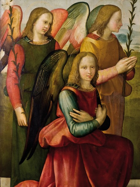 Ridolfo di Domenico Bigordi, detto Ridolfo del Ghirlandaio, Tre Angeli rivolti verso destra; tre Angeli rivolti verso sinistra, 1505-1509 ca, Olio su tavola 