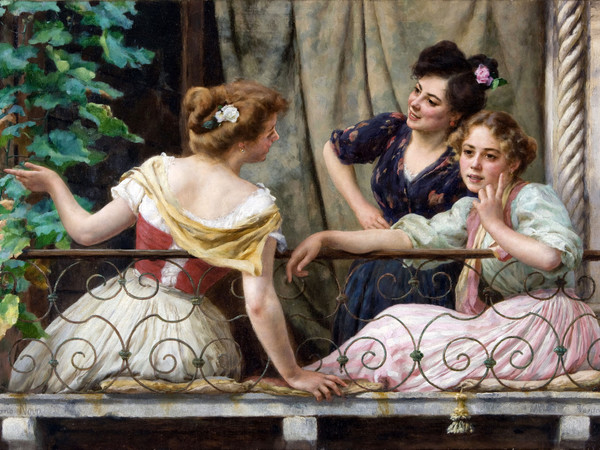 Stefano Novo (Cavarzere, 1862 - Padova, 1927), <em>Conversazione al balcone</em>, Collezione privata