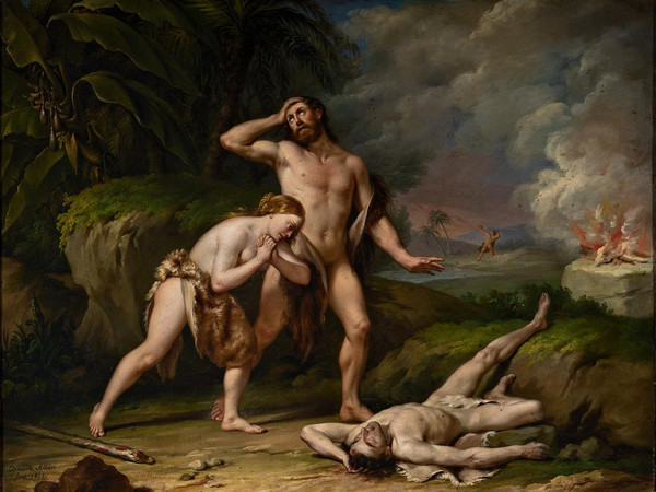Clemente Albèri, Adamo ed Eva scoprono il corpo morto di Abele, 1838, olio su tela, cm. 56,5x73,5
