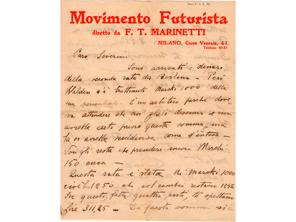 Umberto BoccioniLettera a Gino Severini, agosto 1912  Mart, Archivio del ‘900, fondo Gino Severini, Sev.I.3.2.14MART, Museo di Arte Moderna e Contemporanea di Trento e Rovereto 