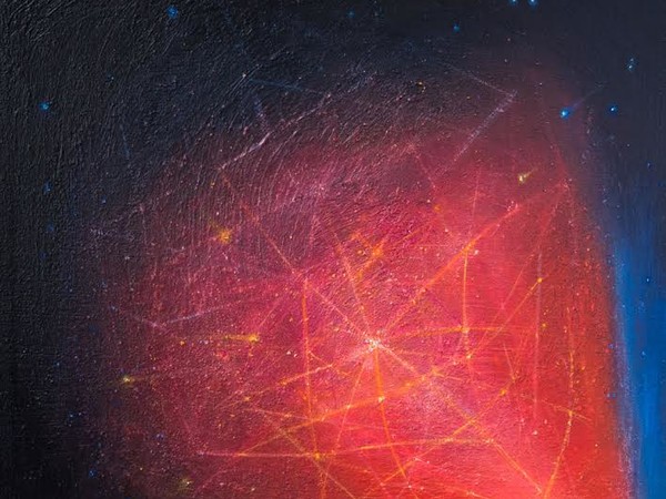 Pierdonato Taccogna, Red planetarium nebula, olio e vernice su tela muta, cm. 80x80, 2017
