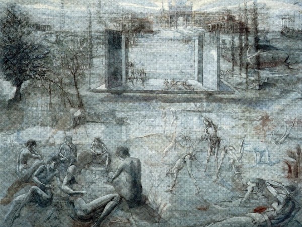 Piero Leddi, Parco Sempione, 1985, tecnica mista su tela, cm. 165x204 