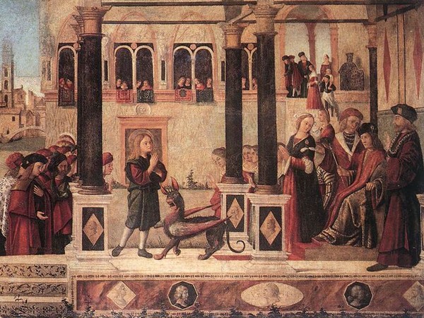 Vittore carpaccio, San Trifone ammansisce il Basilisco, 1507, Tempera su tavola 141 x 300 cm, Venezia, Scuola di San Giorgio degli Schiavoni