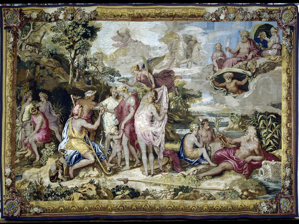 Manifattura Gobelins, atelier Lefebvre (da Raffaello), Giudizio di Paride, arazzo, 1691-1703, cm. 455 x 640. Mobilier National, Parigi