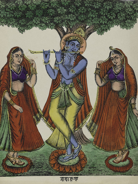 Anonimo incisore. India, Calcutta, Krishna e Gopi, 1880-1890, litografia colorata su carta; mm 247 x 194. Mosca, Galleria Statale Tret’jakov
