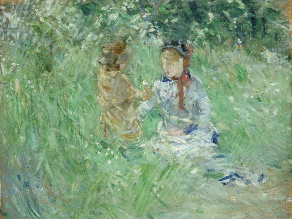 Berthe Morisot (1841-1895), Donna e bambina in un prato a Bougival, Non datato (1882?), Olio su tela, 60.1 x 73.3 cm, Cardiff, Amgueddfa Cymru | National Museum Wales, Lascito di Margaret Davies, 1963