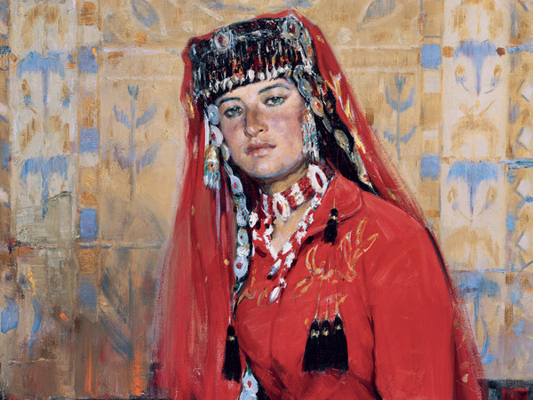 Quan Shanshi, Ayiguli, giovane donna tagika splendidamente agghindata, 2007, Olio su tela, 84 x 102 cm