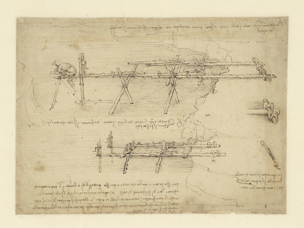 Leonardo da Vinci (1452-1519), Codice Atlantico (Codex Atlanticus), Foglio 55 recto, Ponte militare, definito da Leonardo 