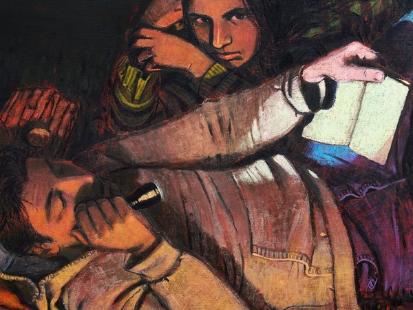 Emilio Gola,<em> I can’t find the words to tell you</em>, 2024, oil on canvas, 150 × 200 × 3,5 cm, detail