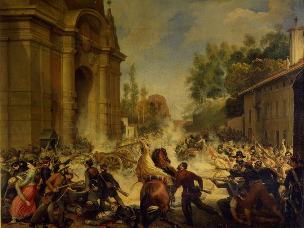 Antonio Muzzi, La cacciata degli Austriaci da Porta Galliera l'8 agosto 1848, sec. XIX (1849). Olio su tela, cm. 82x65. Bologna, Museo civico del Risorgimento 