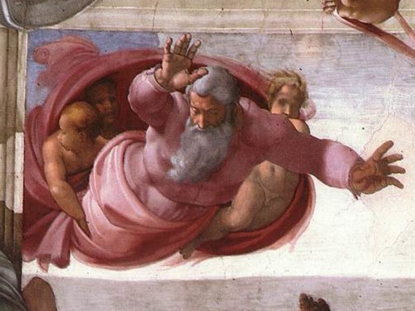 Michelangelo Buonarroti, Separazione della terra dalle acque (Scena con gli ignudi), 1511-1512, Affresco, 270 x 155 cm, Volta della Cappella Sistina, Musei Vaticani, Città del Vaticano, Roma