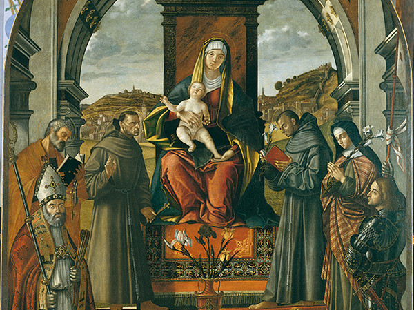 Vittore Carpaccio, <em>Madonna in trono con bambino e santi</em>, 1518, olio su tela