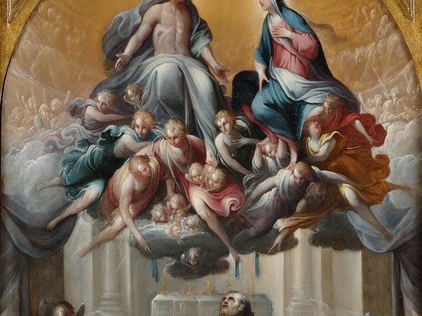 Giovanni Andrea Donducci detto il Mastelletta, Gesù e la Madonna appaiono a san Francesco alla Porziuncola o Il Perdono d’Assisi, 1611-1612 (datazione della commessa per la cappella Monti). Olio su rame, 63 × 44 cm.