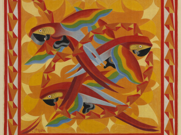 Giacomo Balla, <em>Pappagalli</em>, 1929, Olio su tela di arazzo, 125 x 125 cm, Mart, Museo di arte moderna e contemporanea di Trento e Rovereto Deposito a lungo termine