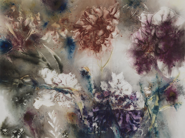 Cai Guo-Qiang, Renaissance Flower Garden, 2018. Gunpowder on canvas, 300x400 cm.