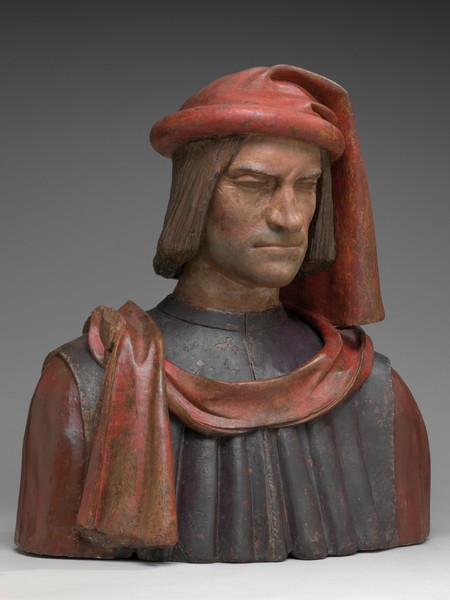 Maestro fiorentino del secolo XV o XVI, forse da un modello di Andrea del Verrocchio e di Orsino Benintendi, Lorenzo de’ Medici, 1478-1521, Terracotta dipinta