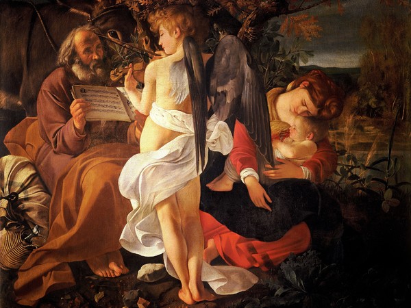 Caravaggio, Riposo durante la fuga in Egitto, 1597, Olio su tela, 135.5 × 166.5 cm, Roma, Galleria Doria Pamphilj