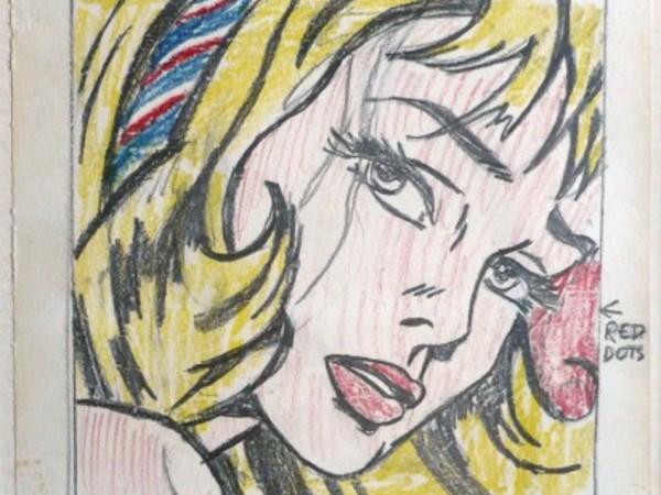 Roy Lichtenstein, Girl with Hair Ribbon (Study), 1965. Graphite pencil and colored pencil on paper, 14.3x14.6 cm. Private collection 