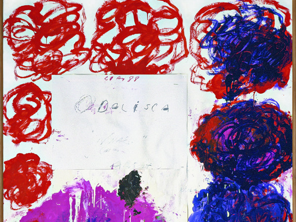 Cy Twombly, Untitled (Odalisca), 1988. Collage, acrilico, pittura murale, pastello a cera e pennarello su carta, 220 x 150 cm. © Cy Twombly Foundation