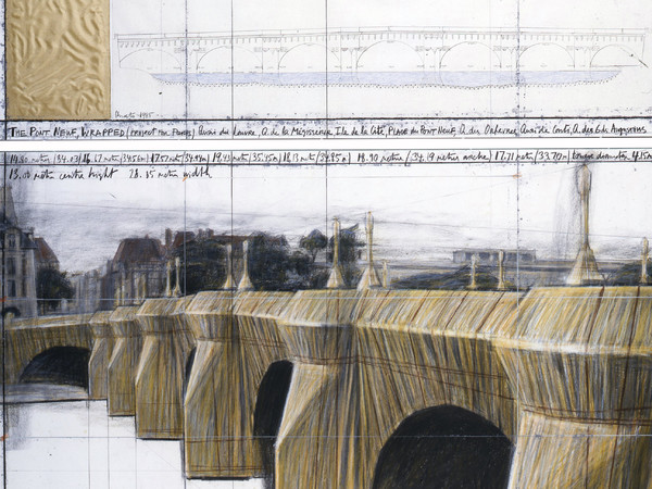 Christo and Jeanne-Claude, The Pont Neuf Wrapped (Project for Paris), Drawing in 2 parts 1985, 15 x 65