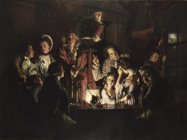 Joseph Wright of Derby, Esperimento su un uccello in una pompa pneumatica, 1768, olio su tela. The National Gallery, Londra