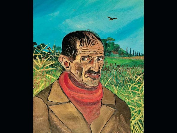 Antonio Ligabue, Autoritratto con sciarpa rossa, 1956