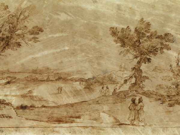 Giovanni Francesco Barbieri, detto il Guercino (Cento, 1591 - Bologna, 1666), Paesaggio con figure, 1620-1630 circa, Inchiostro su pergamena, Cento, Pinacoteca Civica