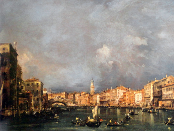Francesco Guardi, Veduta del Canal Grande verso il Ponte di Rialto, olio su tela, 73 x 121 cm. Londra, collezione privata