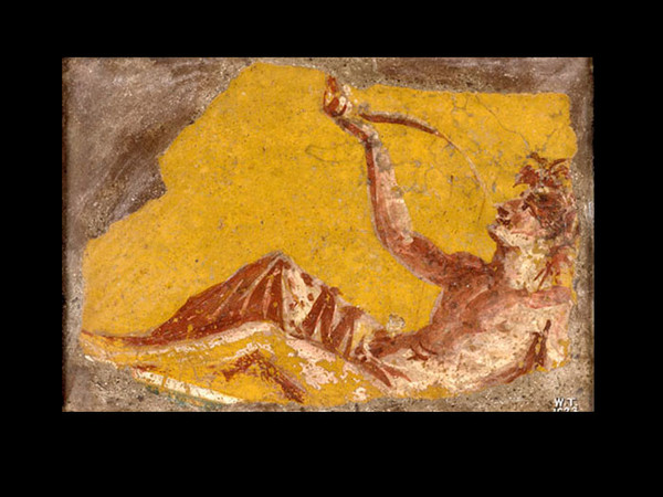 Frammento di un dipinto che mostra un uomo sdraiato a bere, Pompei, 1 secolo dC.