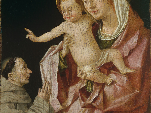 Antonello da Messina, Madonna con il Bambino benedicente e francescano in adorazione, tempera e olio su tavola, cm. 16x11,9x0,6. Messina, Museo Regionale