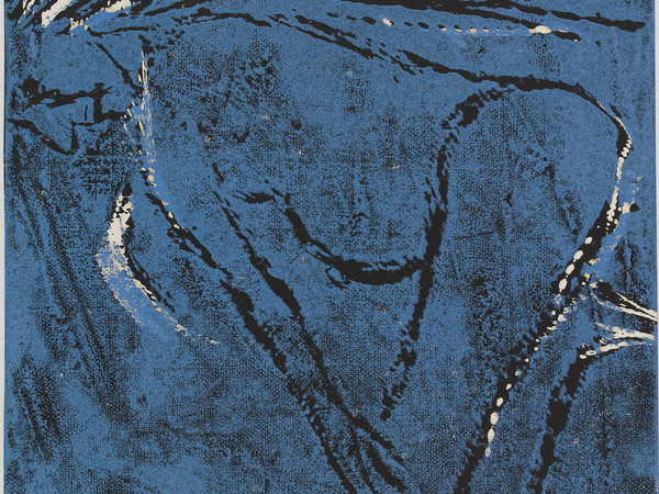 Georg Baselitz, Frau am Strand, 1981, Xylographie et linogravure en noir et bleu; offset apprêté, 800 x 603 mm. 