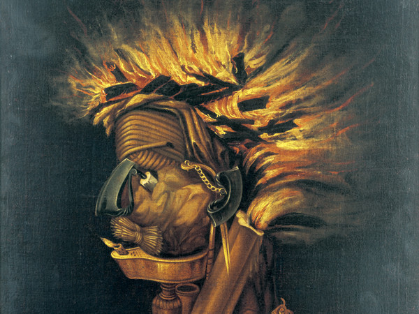 Giuseppe Arcimboldo, Il Fuoco, Post 1566, Olio su tela, 55.5 x 74 cm, Svizzera, Collezione privata