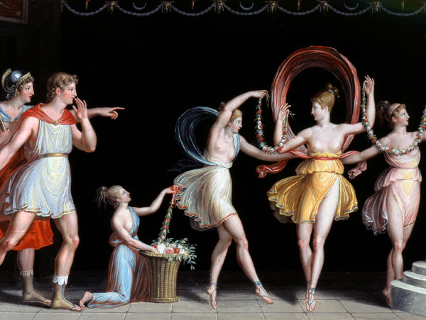 Antonio Canova, <em>Teseo e Piritoo nel tempio di Diana Ortia vedono Diana danzare, fra due danzatrici, davanti al simulacro di Artemide Efesia (Ratto di Elena)</em>, 1799, Tempera su carta, 395 x 260 cm, Possagno, Gypsotheca e Museo Antonio Canova | Courtesy of Gypsotheca e Museo Antonio Canova