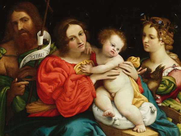 Lorenzo Lotto, <em>Madonna col Bambino e i santi Giovanni Battista e Caterina d’Alessandria</em>, 1522. Olio su tela. Collezione privata