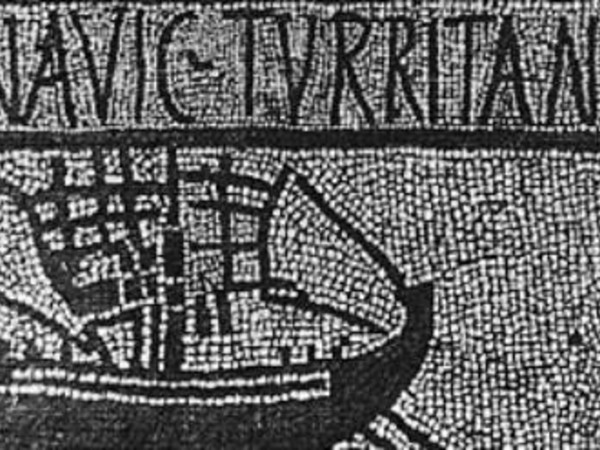 Mosaico con menzione dei naviculari turritani dal Piazzale delle corpo