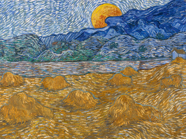 Vincent Van Gogh - Paesaggio con covoni di grano e luna che sorge (1889) - Quadro  su Tela