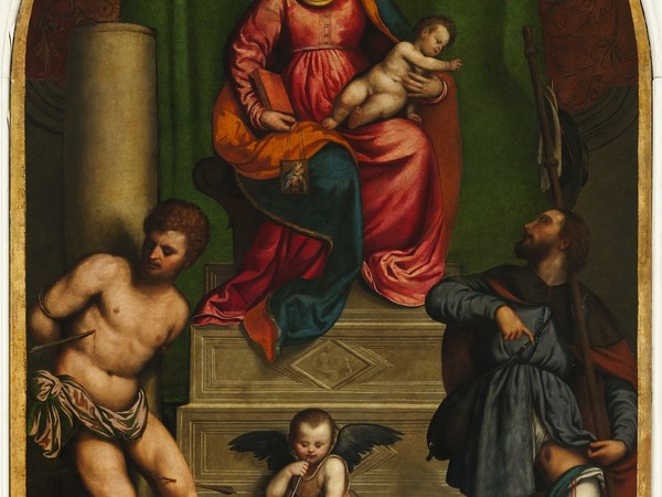 Paris Bordon, Madonna in trono con il Bambino e i santi Sebastiano e Rocco, olio su tela, 1535-1543, Valdobbiadene, Chiesa Santa Maria Assunta