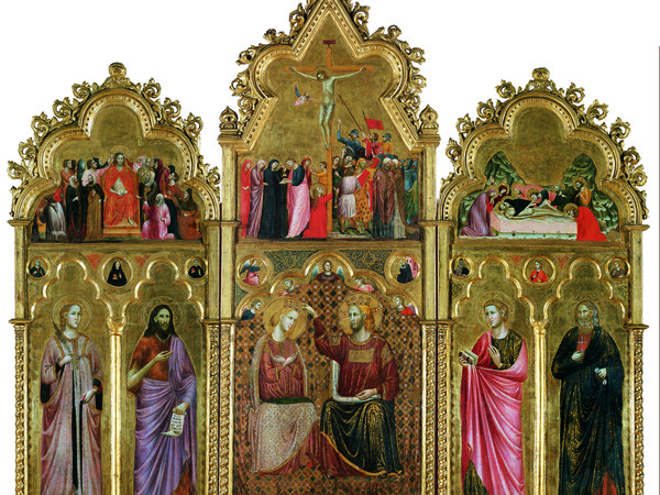 Giuliano di Martino da Rimini, <em>Trittico con l'incoronazione della Vergine, Angeli, Santi e scene della Passione di Cristo</em>, 1315-1320 ca., tempera e oro su tavola, 190.5x205.5 cm. Rimini, Fondazione Cassa di Risparmio, in deposito al Museo della Città “Luigi Tonini”<br />