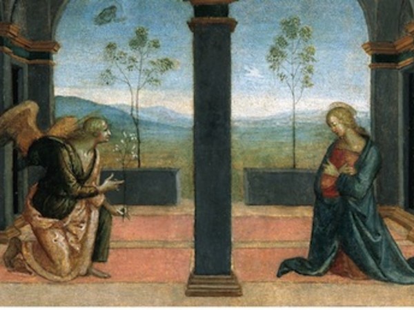 Perugino, Annunciazione (predella della Pala di Corciano), 1513 olio e tempera su tavola, 33 x 72 cm Corciano, Chiesa parrocchiale di Santa Maria Assunta