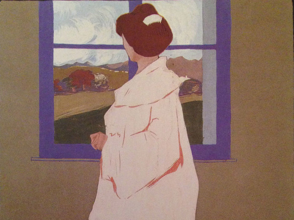Umberto Boccioni, Donna di spalle davanti ad una finestra, 1907-1908, Illustrazione per il Touring Club, Tempera su carta, 29.7 x 37 cm, Roma, Galleria Russo
