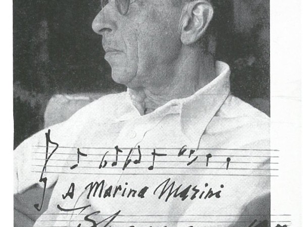 Biglietto con note musicali e dedica a Marino Marini di Igor Stravinskij 