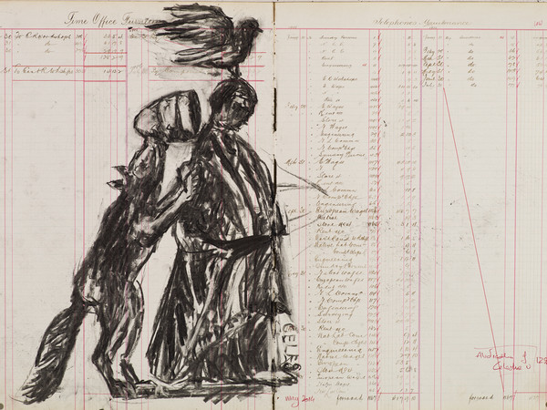 William Kentridge, Drawing for Triumphs & Laments (#4), 2014, Charcoal on Ledger pages, 63x83x4 cm (framed)| © William Kentridge, Photocredit Thys Dullaart, Courtesy Lia Rumma Gallery, Milan/Naples