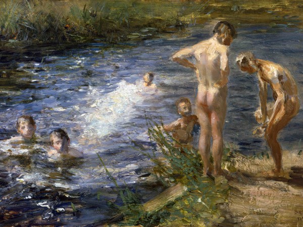 Beppe Ciardi, Il bagno o Ragazzi sul fiume, 1899, Olio su tavola, 56 x 36 cm, Voghera, Collezione privata
